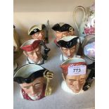 A collection of six Character jugs from Williamsburg by Royal Doulton - Bookmaker, Gaoler,