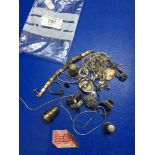 A bag of cosume jewellery, some marked 925, and three thimbles