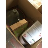 Box of mixed household ware including tagine, fondue set and copper pan