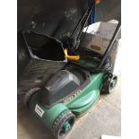 An electric mower.