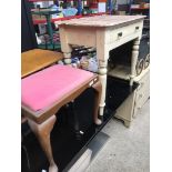 A cabriole leg stool and a single drawer side table