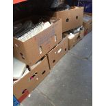 6 boxes of kitchen utensils, storage jars, glassware, cutlery, mixer, etc.