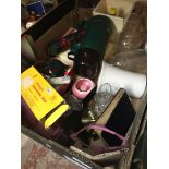 A mixed box including glassware, night lights, umbrellas, thermos flask etc