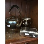 EPNS spirit kettle and a metal box