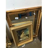 A gilt framed mirror and a gilt framed print