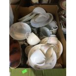 A box of mixed pottery including Sadler Romance teaware and Royal Doulton Summer Carnival teaware