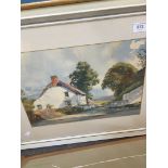 A country farmhouse scene watercolour, monogramed B.R. lower right, 37cm x 26cm, framed and glazed.