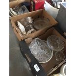 Three boxes of cut glass etc