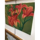 Shahrbanoo Gezelbash (Iranian B.1988), still life - red Lily's, oil on canvas, 100cm x 70cm,