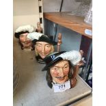 Three small Royal Doulton character jugs - The Three Musketeers - Athos, Porthos, and Aramis