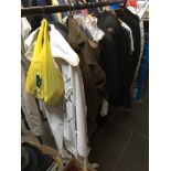 A quantity of military style and diner jackets + Elvis Presley costume and 2 boxes of various hats -