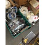 Two boxes of mixed glassware, kitchen items, bric a brac