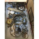 A tray of costume jewellery, watches, hallmarked silver bangle.