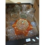 A box of glassware including vases and bowls etc