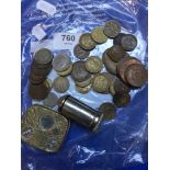 Two coin holders and various coins