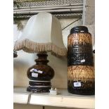 A table lamp and a West German vase