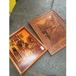 2 framed marquetry pictures