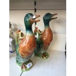 A pair of French majolica vases in the shape of ducks