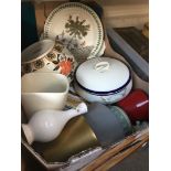 A box of assorted china to include Wedgwood Queen Elizabeth II silver jubilee plate and