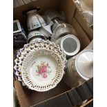 A mixed box to include Crown Ming china, Portugese wall plates, and other teaware