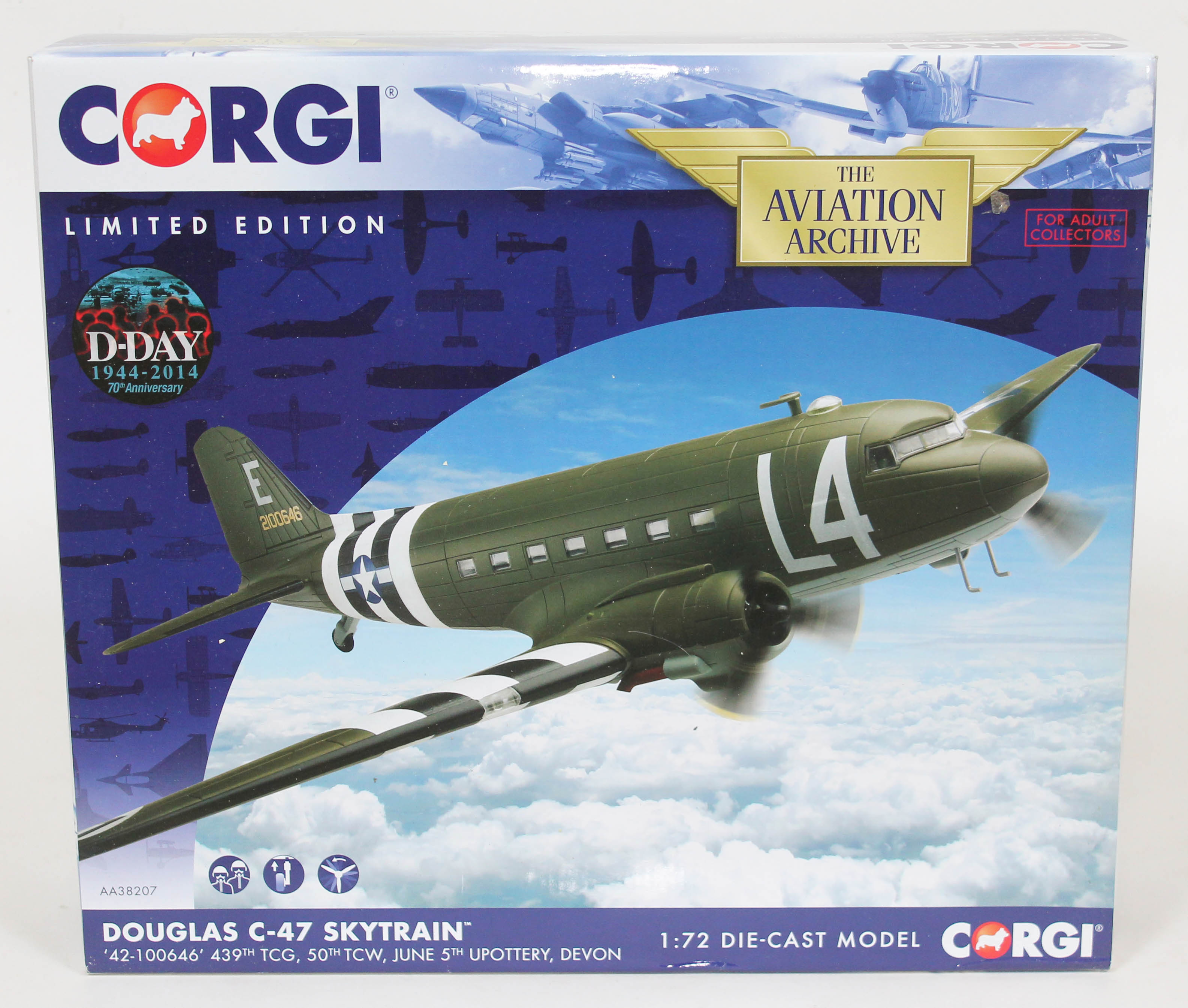 Corgi The Aviation Archive Douglas C-47 Skytrain '42-100646' 439th TCG, 50th TCW, June 5th Upottery,