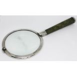A late Victorian/Edwardian silver mounted glass magnifying glass with shagreen handle, maker's