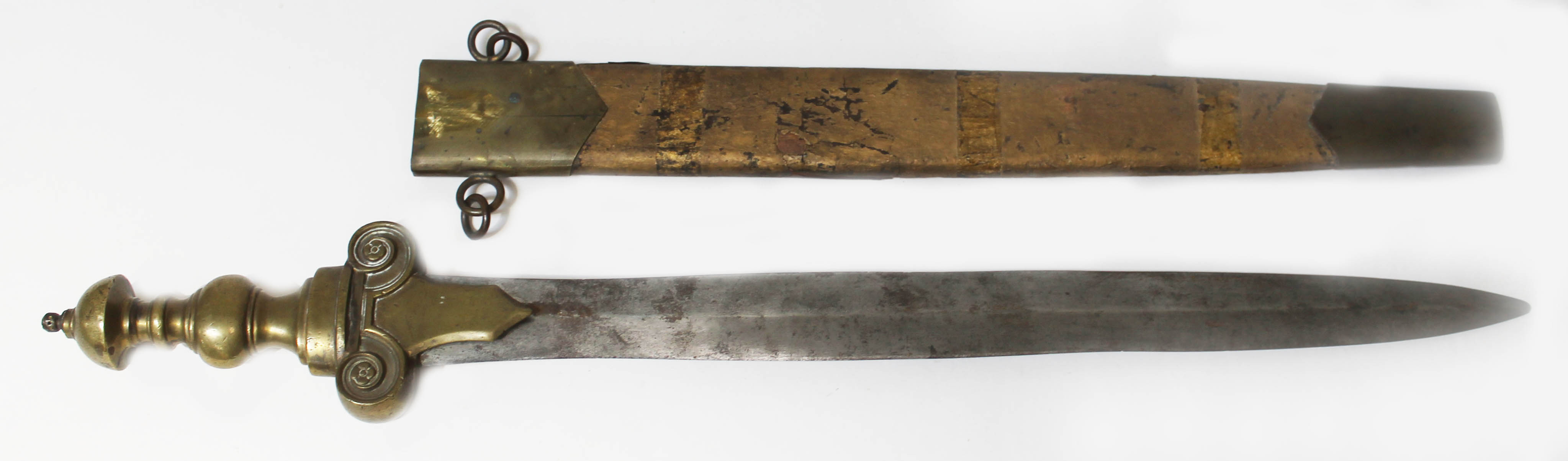 A 19th century gladius or artilleryman's type shorts word with double edged blade, length 47cm, cast