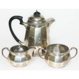 A 1930s silver tea set, Walker & Hall, Sheffield 1937, gross wt. 36oz.