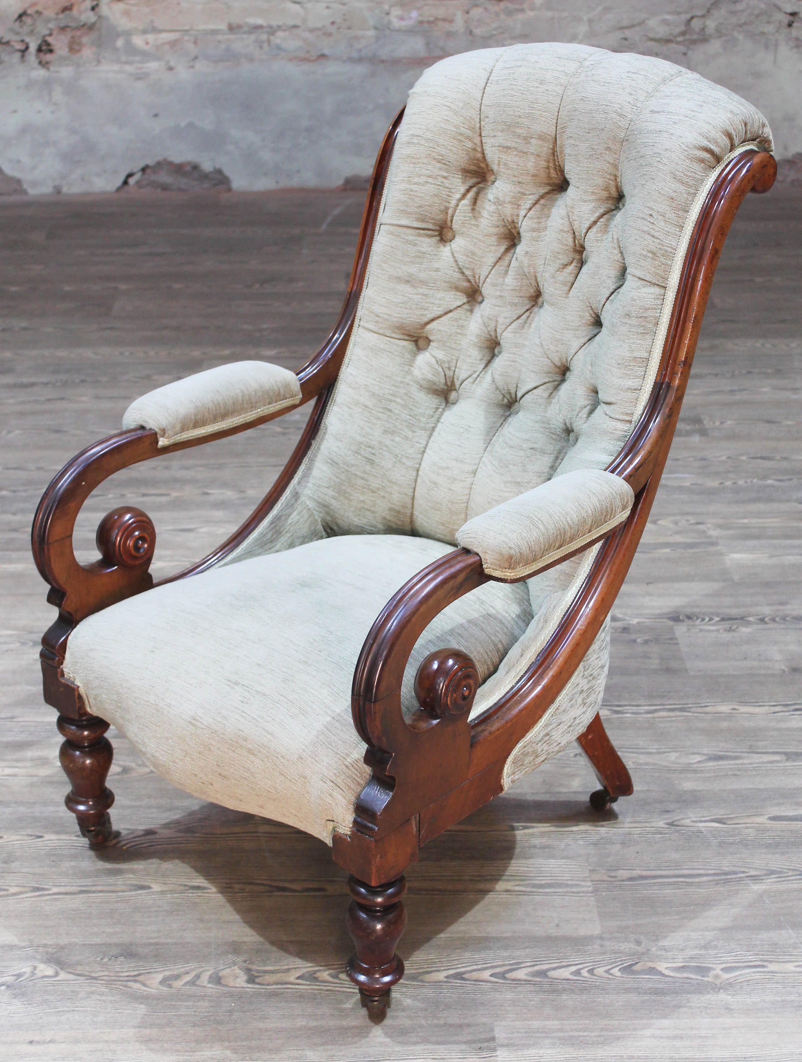 A Victorian walnut armchair with scroll arms, width 69cm, depth 84cm & height 99cm. - Image 2 of 15