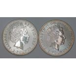 Two Elizabeth II 2004 £2 one ounce silver coins.