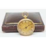 A Victorian hallmarked 18ct gold open faced pocket watch with engine turned dial having Roman