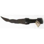 A Middle Eastern jambiya dagger with curved blade carved horn handle length 37cm, old label