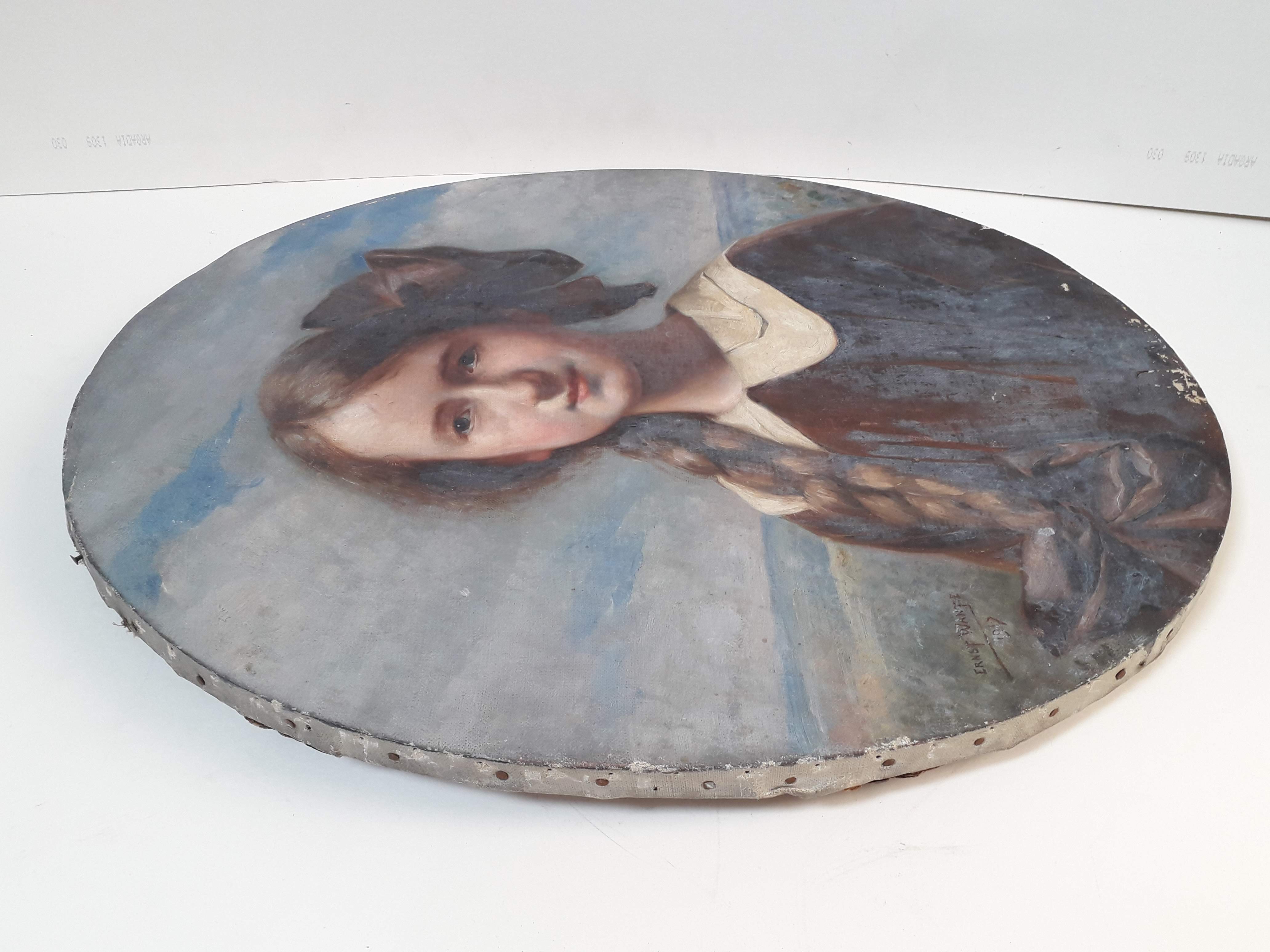 Early 20th century school, oval portrait depicting a girl, oil on canvas, 46cm x 56cm, signed 'Ernst - Image 11 of 11