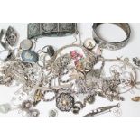 A mixed lot of silver and white metal jewellery.