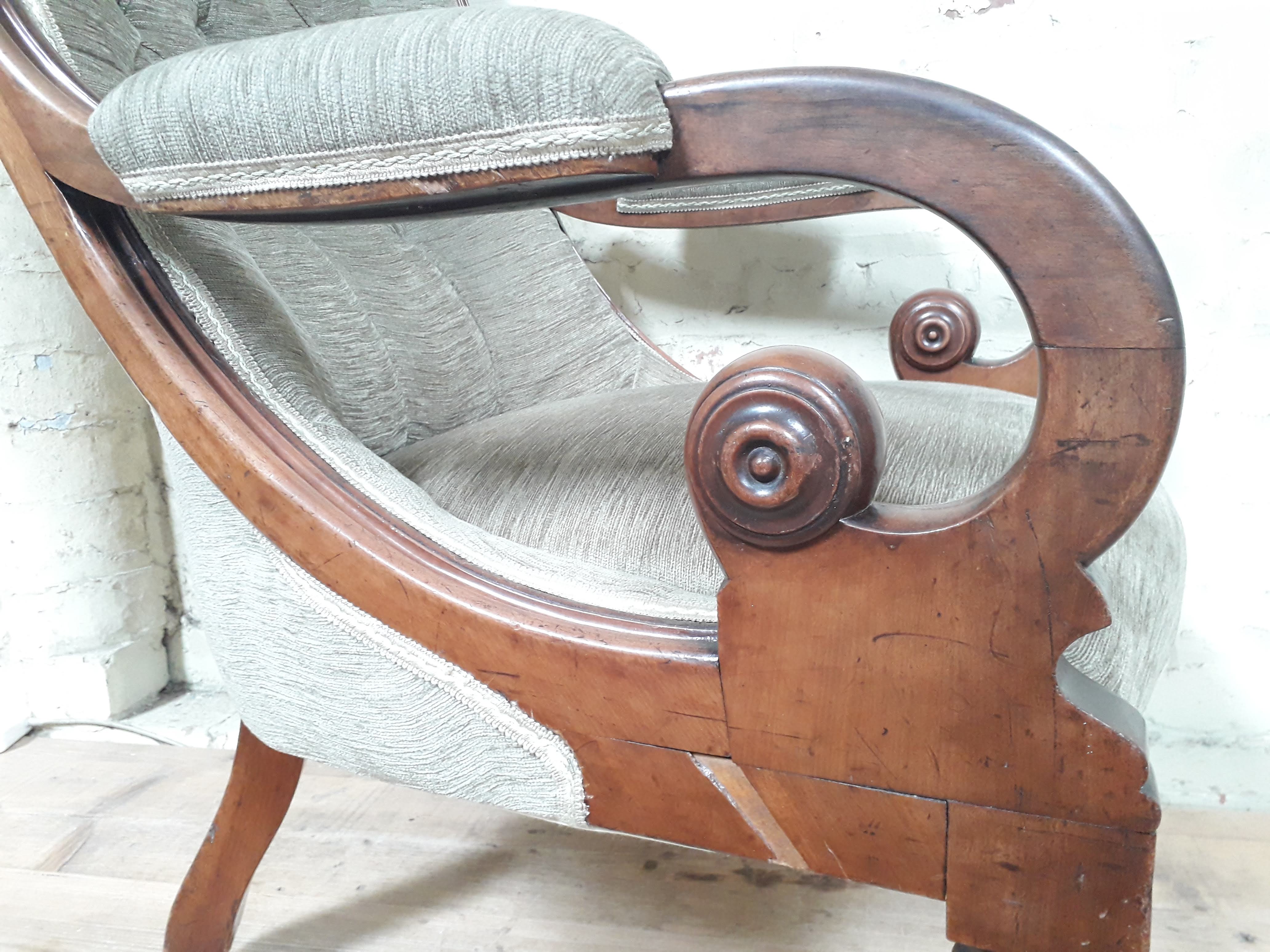 A Victorian walnut armchair with scroll arms, width 69cm, depth 84cm & height 99cm. - Image 9 of 15