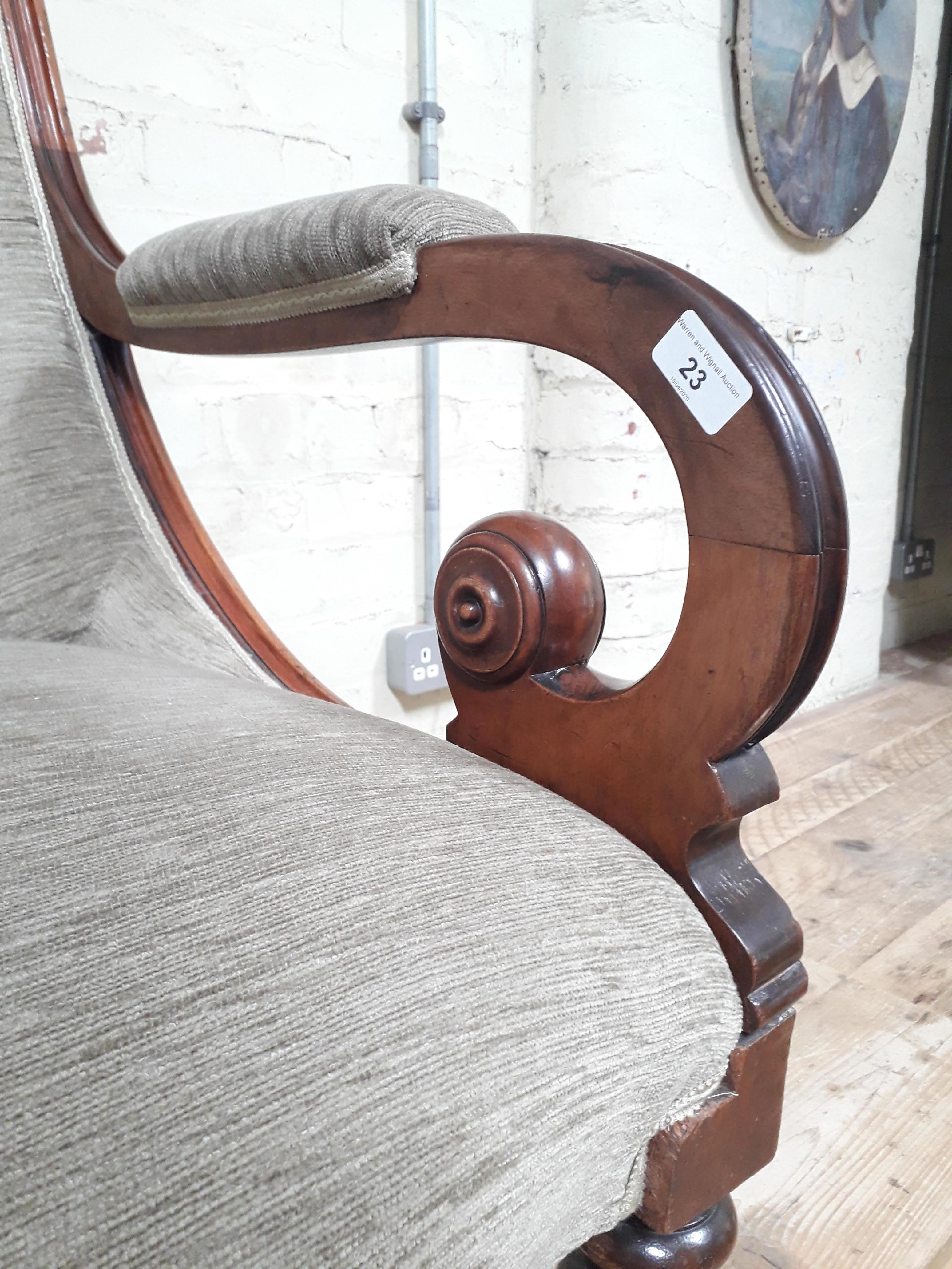 A Victorian walnut armchair with scroll arms, width 69cm, depth 84cm & height 99cm. - Image 14 of 15