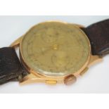 A vintage Titus Geneve chronograph, circa 1940s, having signed copper coloured dial with