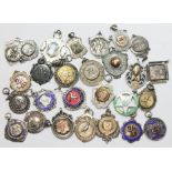 23 hallmarked silver fobs, another marked Sterling and three others unmarked, gross approx. 9oz.