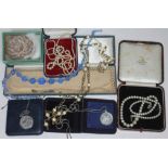 A mixed lot of costume jewellery including cultured and simulated pearls, beads etc.