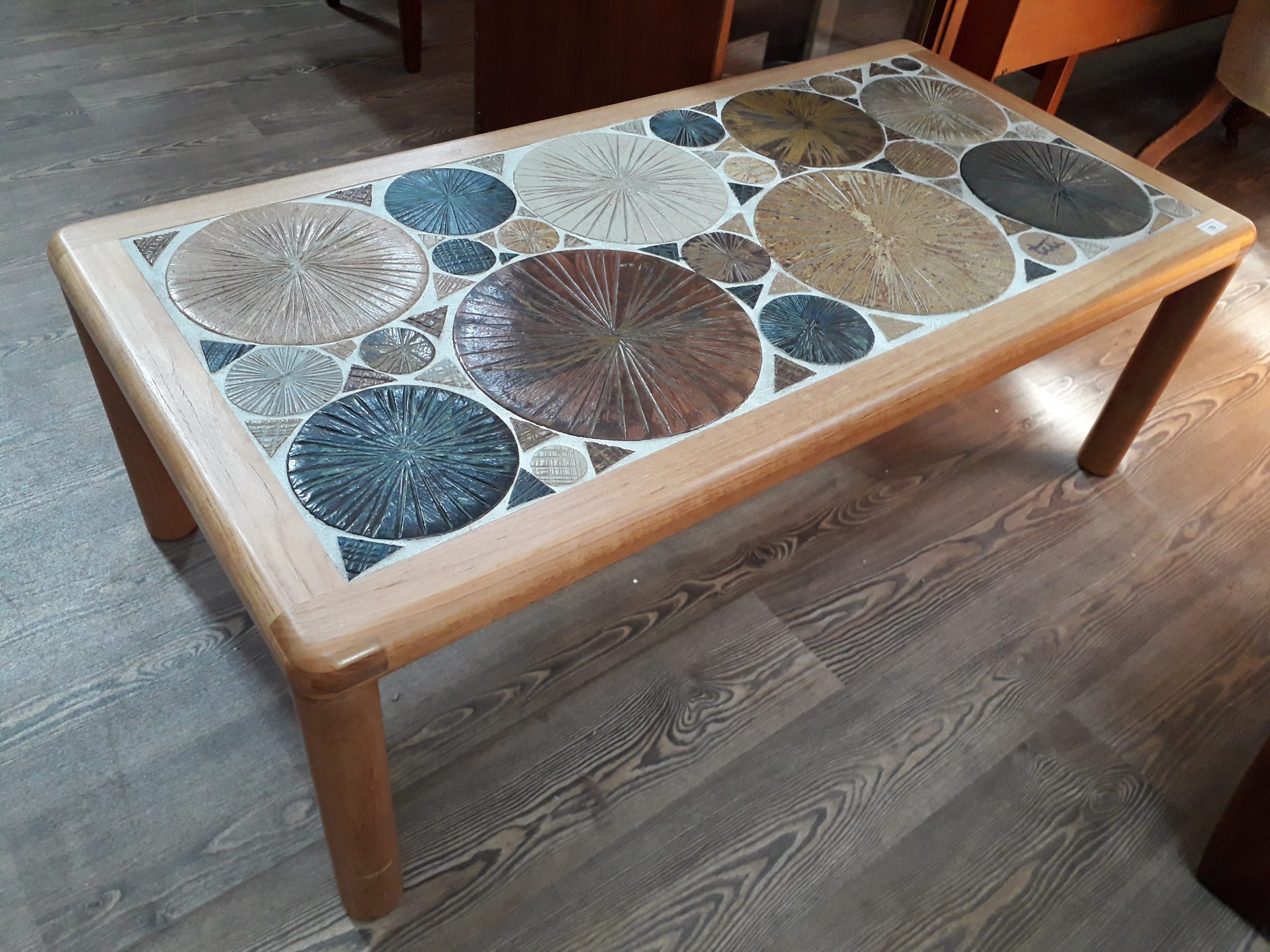 A Danish pottery top coffee table design by Tue Poulsen, signed to top and labelled underneath, - Image 2 of 13