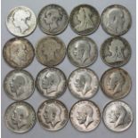 16 half crowns, various dates pre 1920 Victoria to George V.