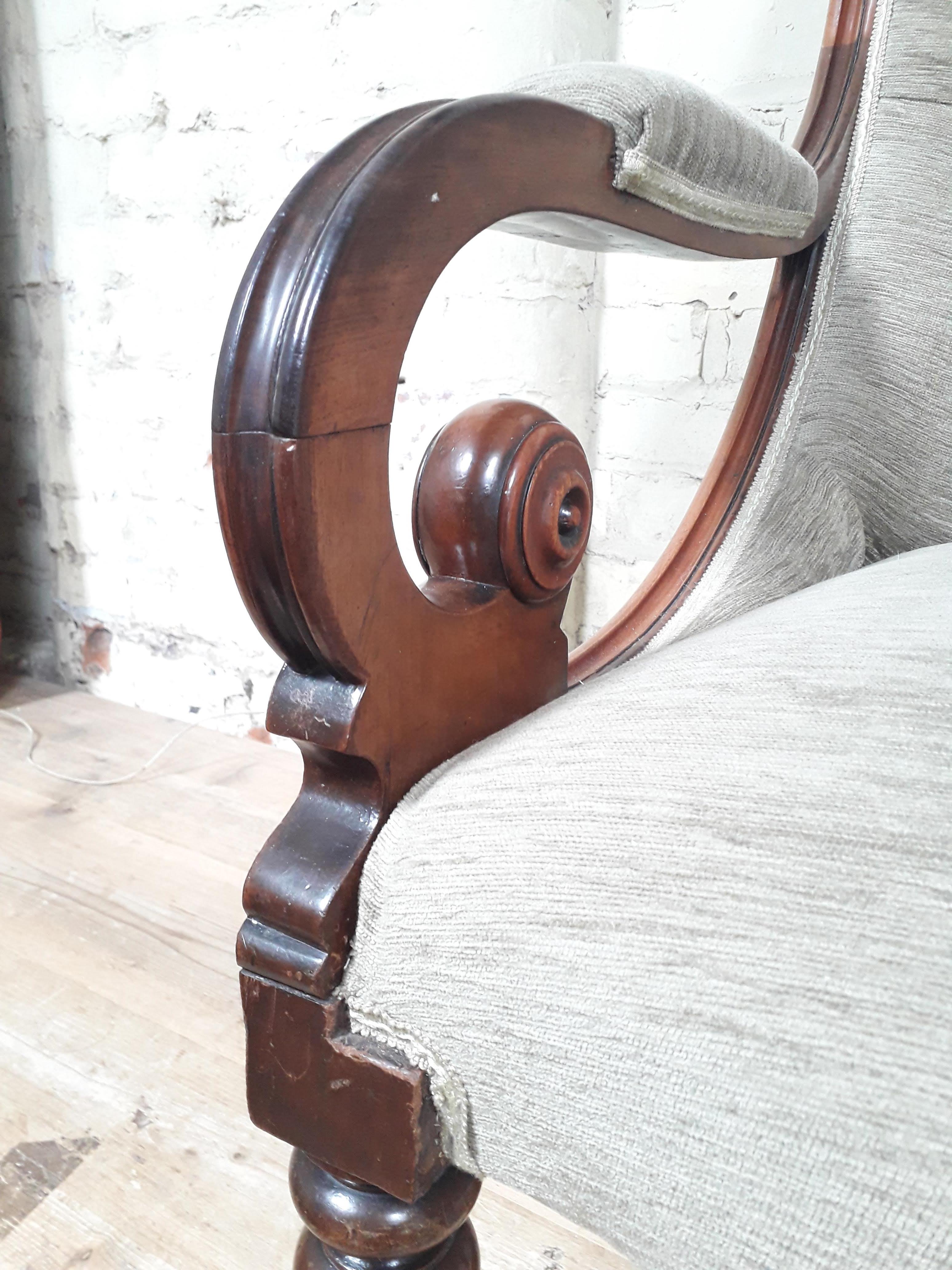 A Victorian walnut armchair with scroll arms, width 69cm, depth 84cm & height 99cm. - Image 13 of 15