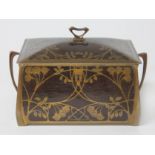 An Erhard & Sohne Secessionist gilt brass inlaid rosewood jewellery casket having domed top,
