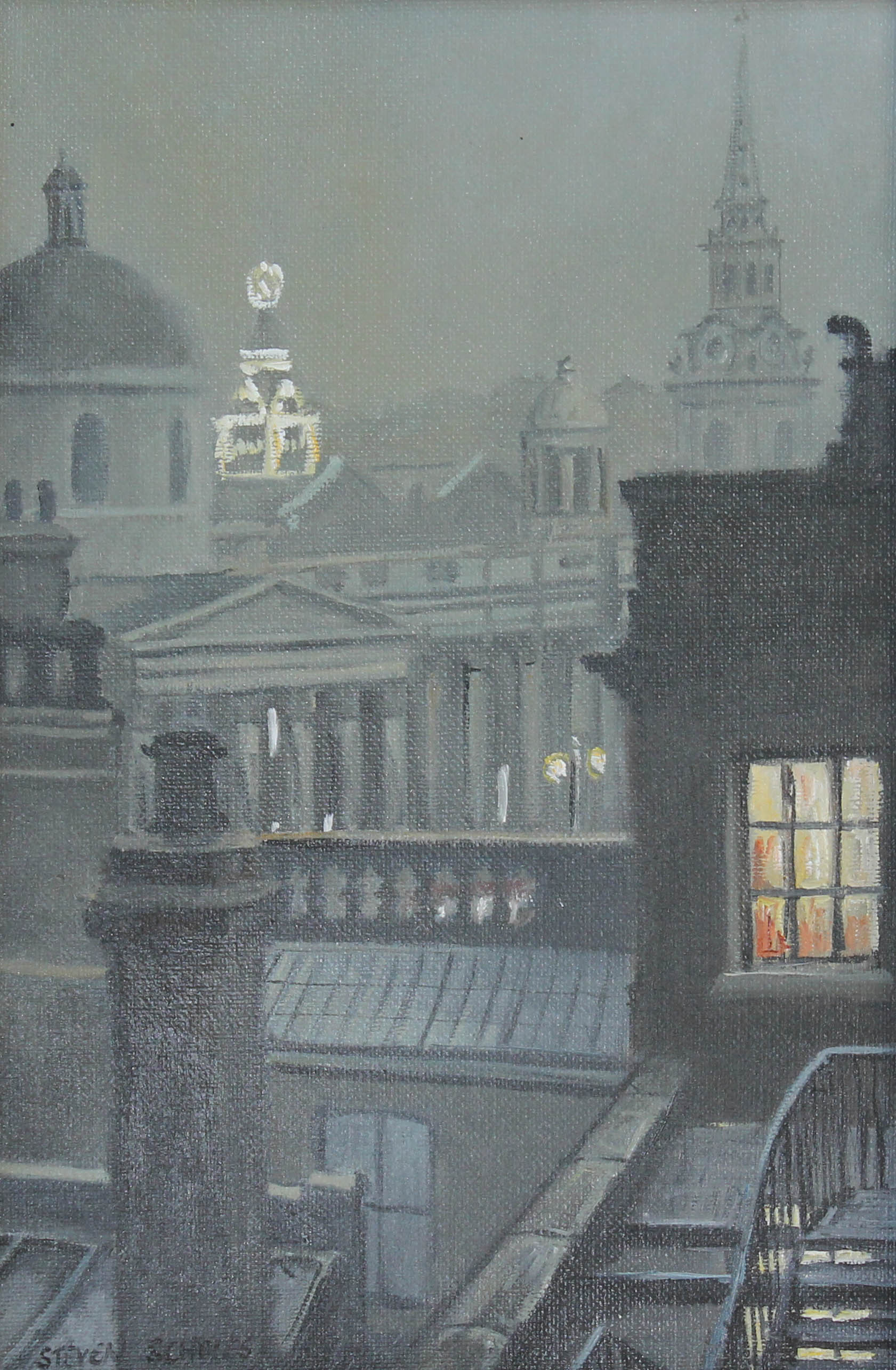 Steven Scholes (b1952), "Trafalgar Sq From Canada House London 1962", Northern Art, oil on canvas,