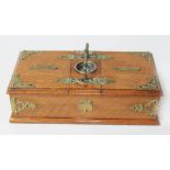 A Victorian brass mounted oak cigar and cigarette box with cedar lined interior, length 30.5cm.