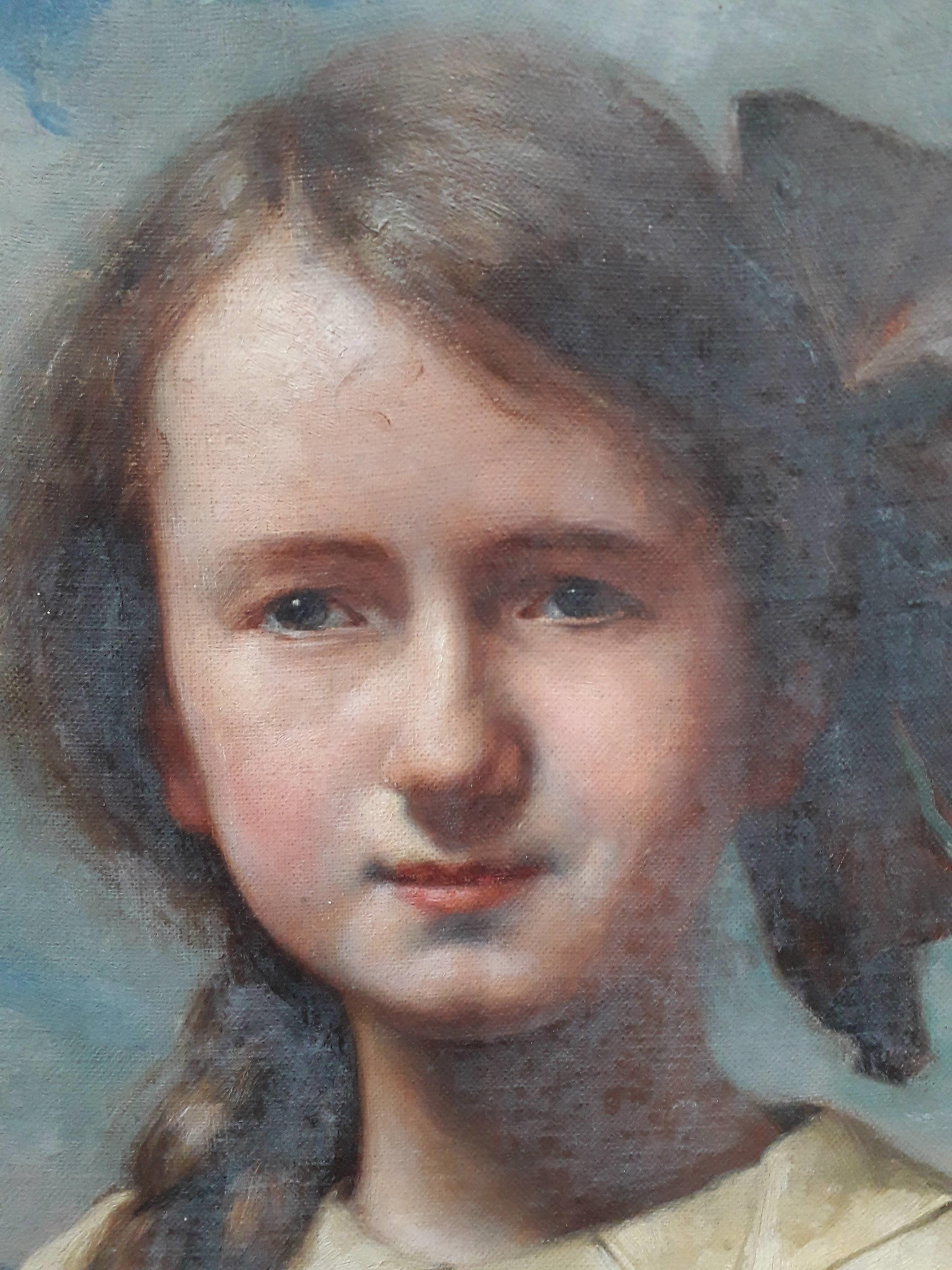 Early 20th century school, oval portrait depicting a girl, oil on canvas, 46cm x 56cm, signed 'Ernst - Image 6 of 11