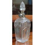 A George V cut glass decanter with lockable hallmarked silver collar, Hukin & Heath, Birmingham