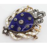 A late Victorian/Edwardian diamond and enamel brooch, crafted in yellow metal, unmarked, gross wt.