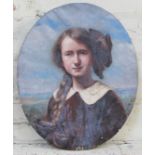 Early 20th century school, oval portrait depicting a girl, oil on canvas, 46cm x 56cm, signed 'Ernst