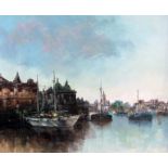 Roel Dozeman (1924-1988), harbour scene, oil on canvas, 59cm x 49cm, signed lower left, framed.